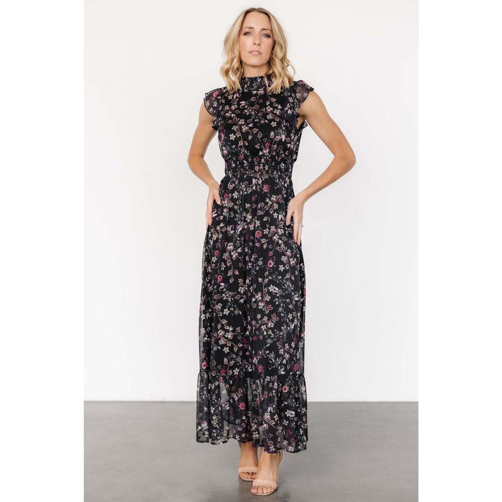 Baltic Born Kearny Ruffle Maxi Dress | Midnight + Gold Multi L